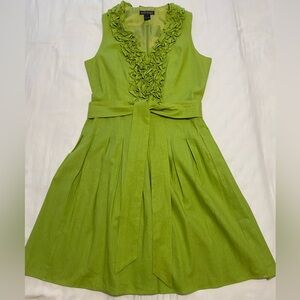 NEW Jessica Howard Elegant Green Sleeveless Dress size 16 Linen Blend Tie Belt